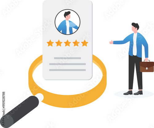 Recruiter Inspecting Profile Card with Magnifying Glass
