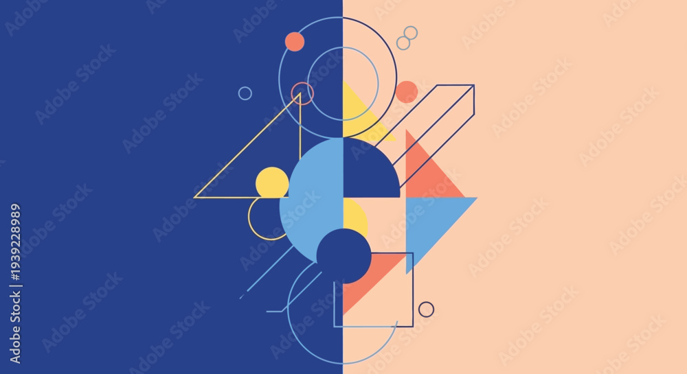 Obraz premium Abstract geometric shapes in blue and peach tones modern art silhouette