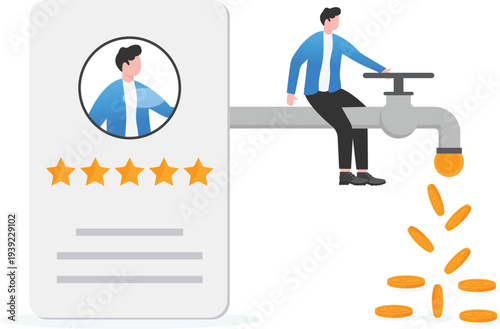 Businessman Opening Faucet for Coins from User Profile