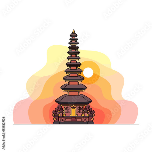 Balinese Temple Pagoda at Sunset, Traditional Architecture, Spiritual Landmark