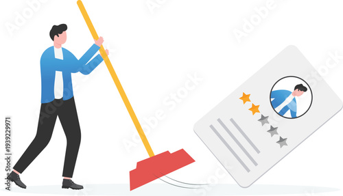 Businessman Sweeping Away Old Profile Rating with Broom