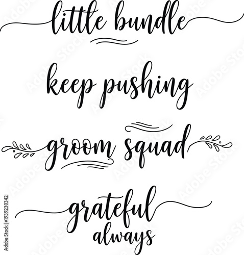 Elegant handwritten phrases on a white background for various occasions