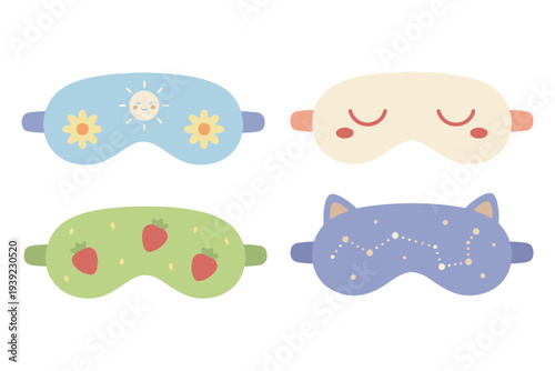 Sleeping Eye Mask Collection, Cute Aesthetic Sleep Masks with Patterns Flat Illustration