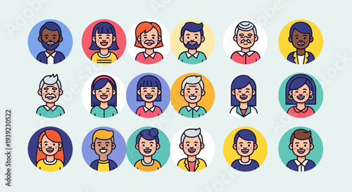 Diverse People Avatars Collection: Men, Women, Seniors, Youth in Colorful Circles