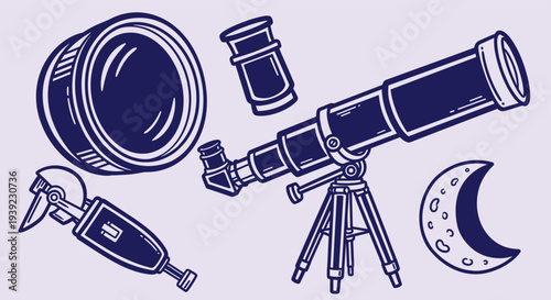 Telescope and accessories for astronomical observation and moon exploration