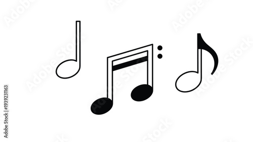 Collection of musical notes including an eighth note, beamed notes, and a quarter note in a simple black and white line art style for audio themes.
