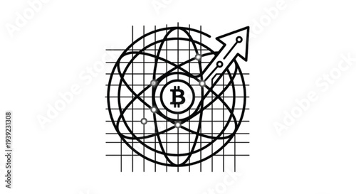 Cryptocurrency Ecosystem and Blockchain Technology Concept with Bitcoin Icon and Upward Trend.