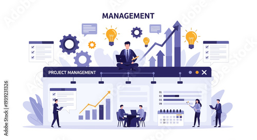 Business Management Strategy, Project Planning, Teamwork, Data Analysis, Growth Chart, Success