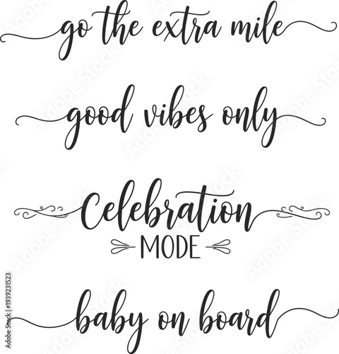 Set of four elegant and inspirational calligraphy phrases for various occasions