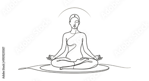 Single Line Art of Calm Woman Practicing Yoga and Mindfulness.