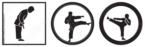 Martial arts icon set showing respect and combat moves