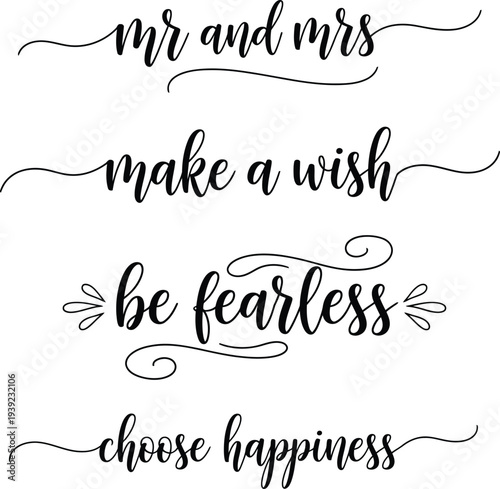 Inspirational phrases written in elegant calligraphy on a white background