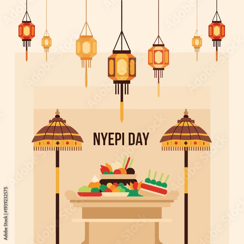 Nyepi Day Celebration: Balinese Offerings, Lanterns, and Umbrellas