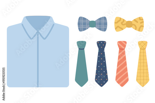Formal Men's Wear Accessories Set, Professional Office Shirt with Neckties and Bow Ties Illustration