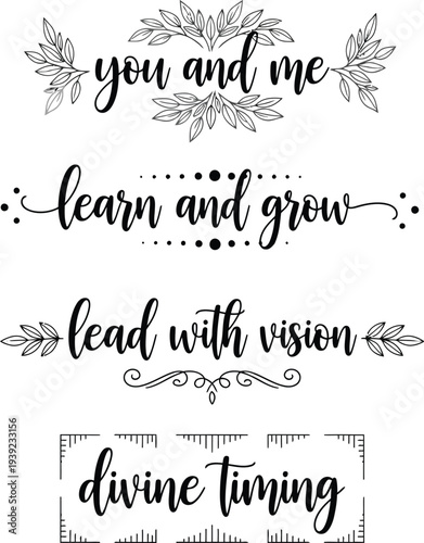 Four black and white motivational quotes on a white background