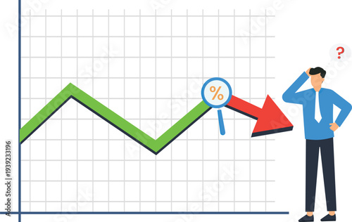 Businessman analyzing market downturn financial crisis business failure economic recession stock market decline performance analysis data visualization graph chart problem solving