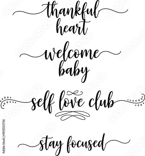 Elegant calligraphy phrases on a white background for various occasions and inspirations