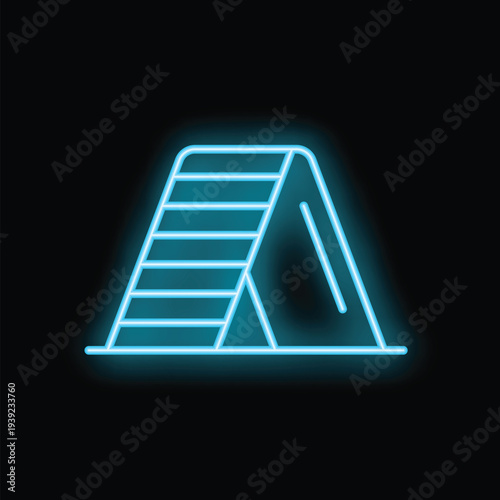 Bright blue neon sign depicting a wooden playground ladder, perfect for any project needing a playful and nostalgic touch
