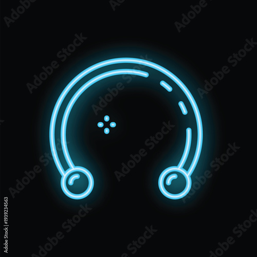 Bright blue neon circular barbell piercing icon glowing on dark background