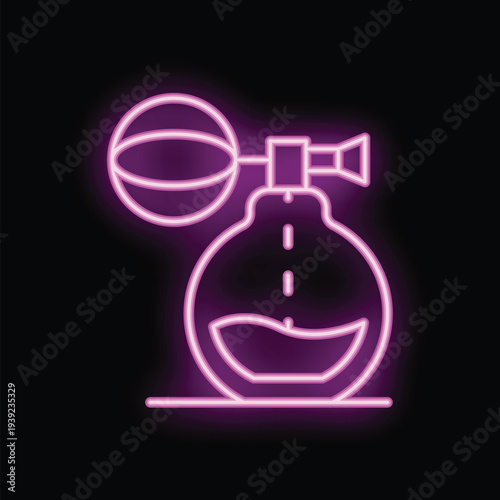 Neon sign representing a perfume bottle glowing on a wall, perfect for beauty and fragrance concepts