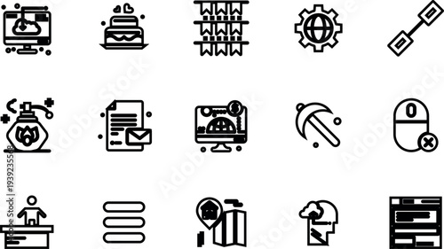 Business icons set for finance and technology