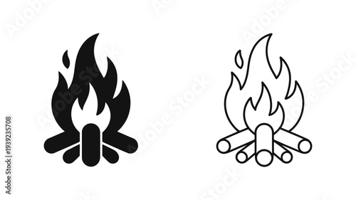 Two bonfire icons represent camping and outdoor activities.
