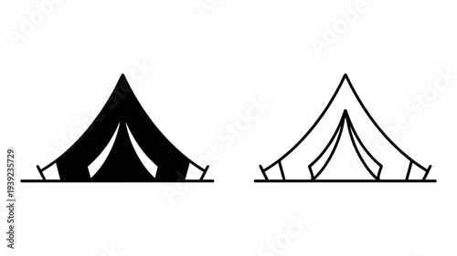 Two simple tent icons represent camping and outdoors.
