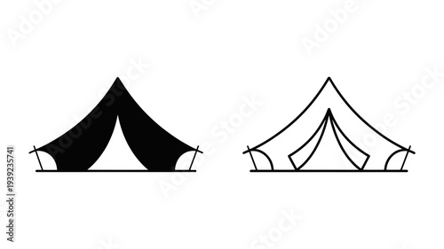 Two elegant bell tent icons signify outdoor glamping.