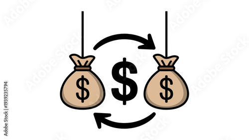 Brown money bags illustrate financial transaction and monetary flow.