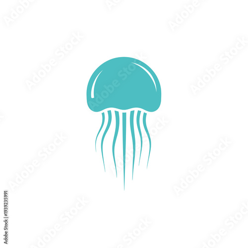 Minimalist Cyan Jellyfish Medusa Icon for Marine Biology Brand on White Background Vector Logo Design.