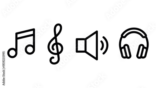 Essential line art icons for musical and audio representation.