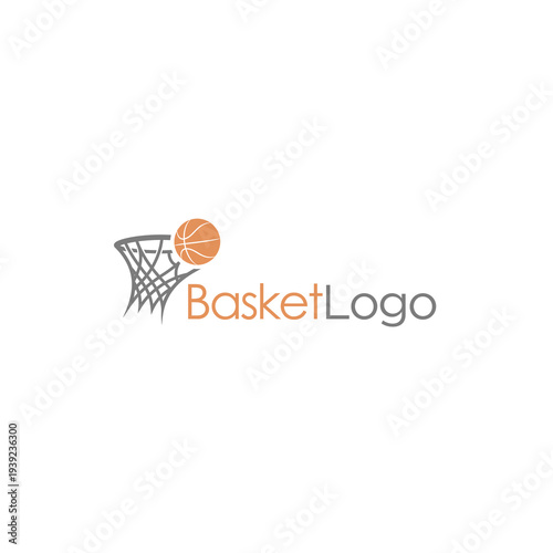 Minimalist Orange Basketball and Grey Net Icon for Team Branding on White Background Vector Logo Design.