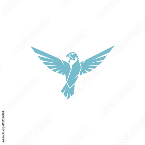 Modern Cyan Geometric Eagle Hawk for Dynamic Identity on White Background Vector Logo Design.