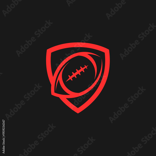 Minimalist Red Football Shield Line Art for Sports Team Identity on Black Background Vector Logo Design.