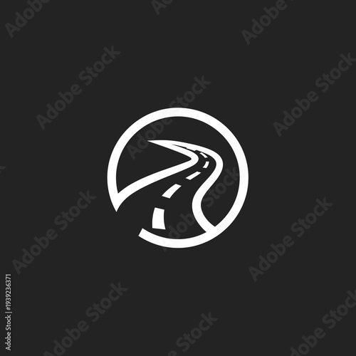 Minimalist White Road Way Highway Icon for Logistics Brand on Black Background Vector Logo Design.