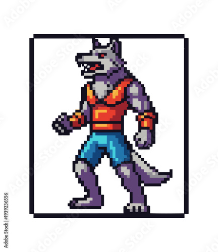 Pixel art werewolf character design for fantasy and gaming assets