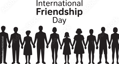 Group of diverse people holding hands celebrating International Friendship Day in black and white de
