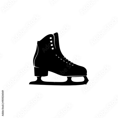 Minimalist Black Figure Ice Skate Shoe Icon for Winter Sports Branding on White Background Vector Logo Design.