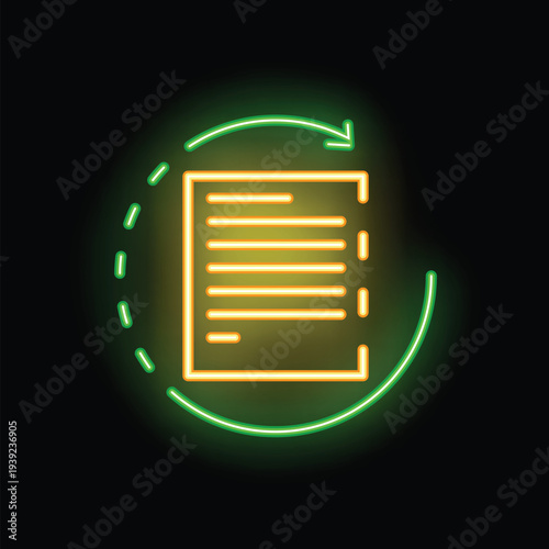 Neon sign representing a document being constantly refreshed, for any concept requiring a visual representation of automatic updating
