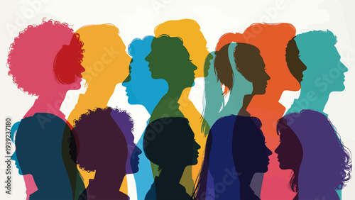 Diverse group of women standing together in colorful illustration