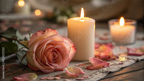 candle and rose