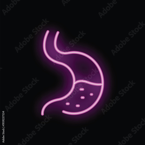 Neon icon of a stomach with inflammation, representing symptoms of gastritis