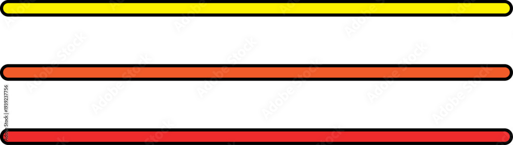 Obraz premium Three horizontal lines in red yellow and orange with black outlines
