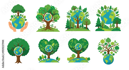 Trees embracing earth globes a visual representation of environmental conservation