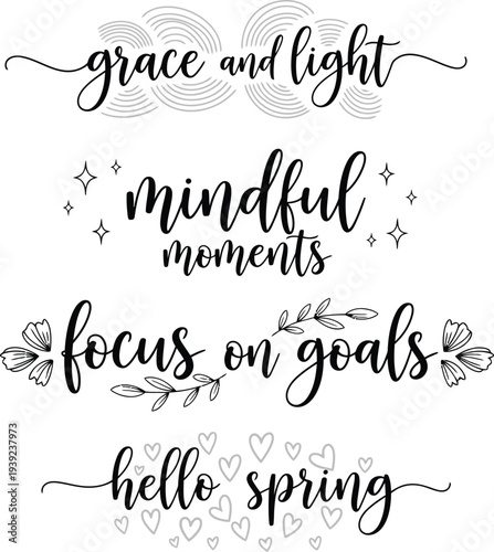 Inspirational and seasonal handwritten quotes with floral designs