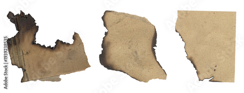 Foto Vintage burnt parchment fragments on transparent background design set