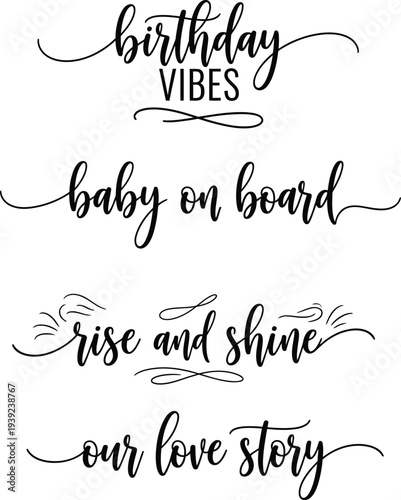 Elegant calligraphy phrases on a white background for various occasions