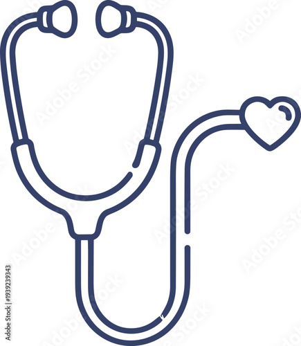 Stethoscope with heart shaped end for medical diagnostic and healthcare checkup cad drawing flat vector illustration for cardiology and wellness.