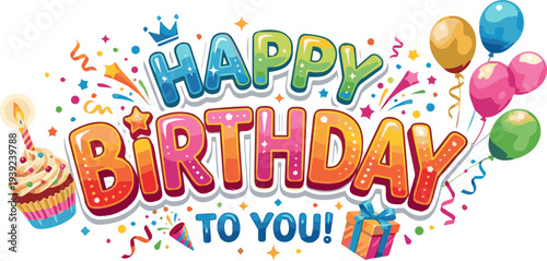 Create a realistic Happy Birthday, Text, Model, Birthday vector art with white background..
