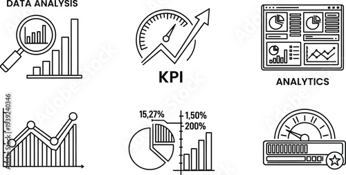 Business data analysis and kpi metrics illustrations